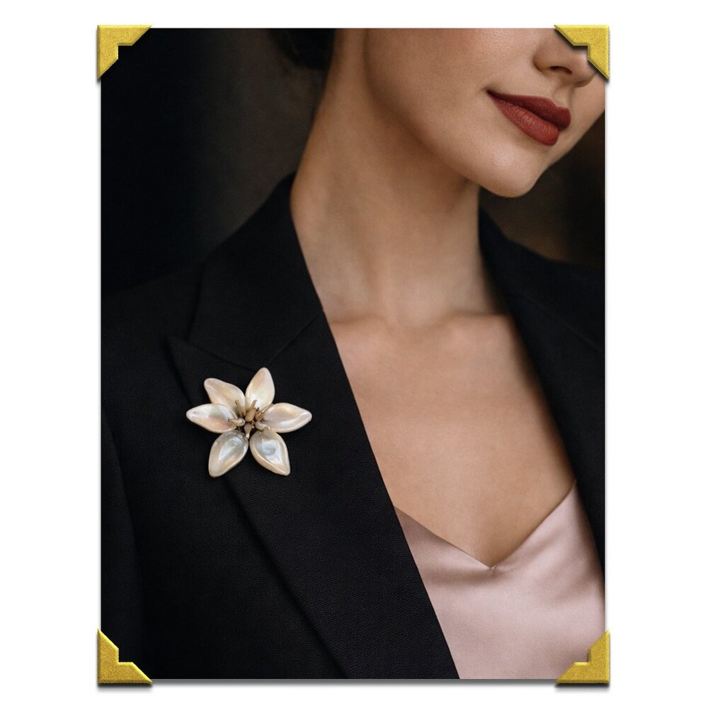 CHANEL Vintage Camellia Brooch or Pendant Pearly "Mother of Pearl" Glass Floral